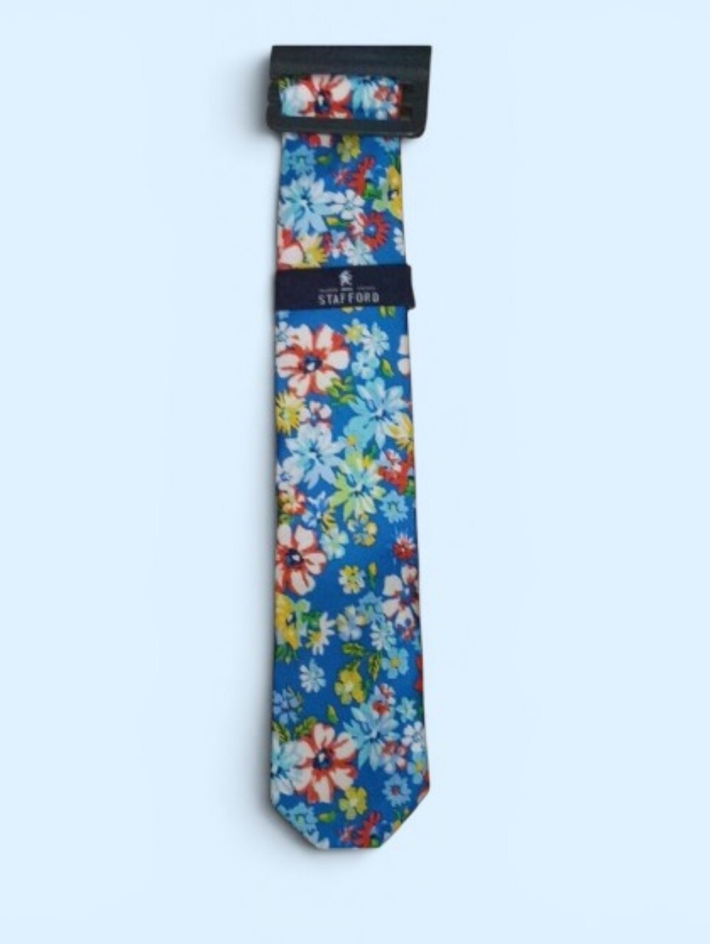 Stafford Blue Floral Tie with Multicolor Blossoms 100% Silk One Size